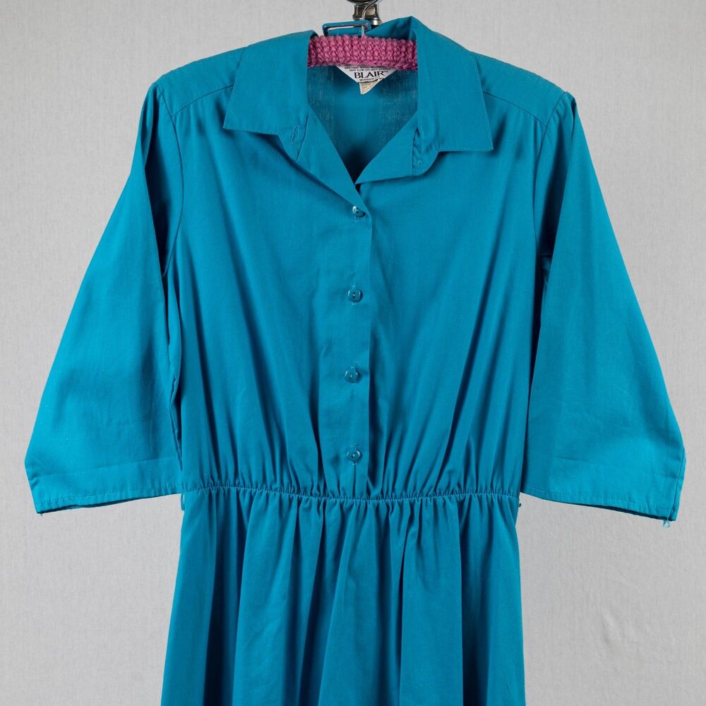 Vintage Blair cotton poly blue midi dress size M - Picture 3 of 12